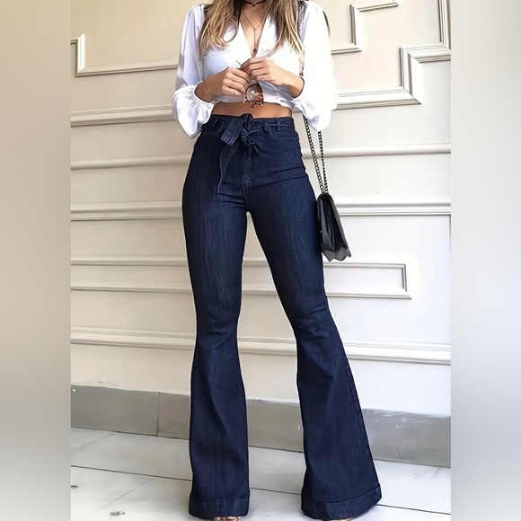 Flared Dark Blue Jeans - Picture 2 of 9